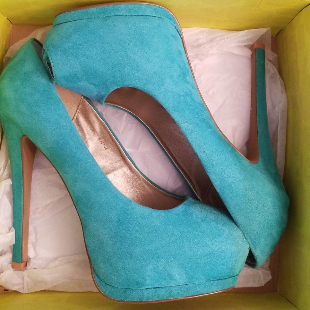 Teal Suede PeepToe Heels